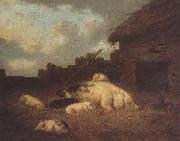 George Morland A Sow and Her Piglets in a Farmyard oil painting picture wholesale